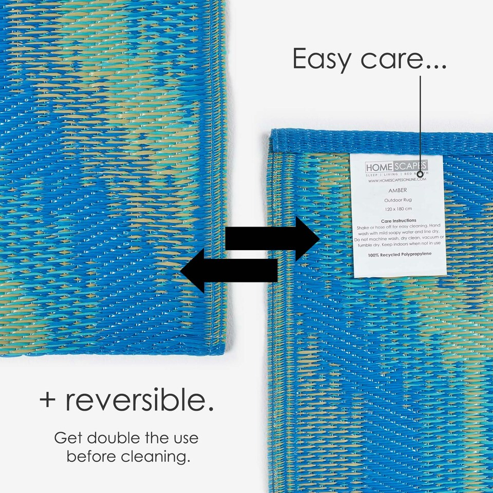 image 1 of Homescapes Outdoor Rug Luxury Waterproof Reversible Recycled, For Garden, Amber Ikat Blue | 180 x 270 cm