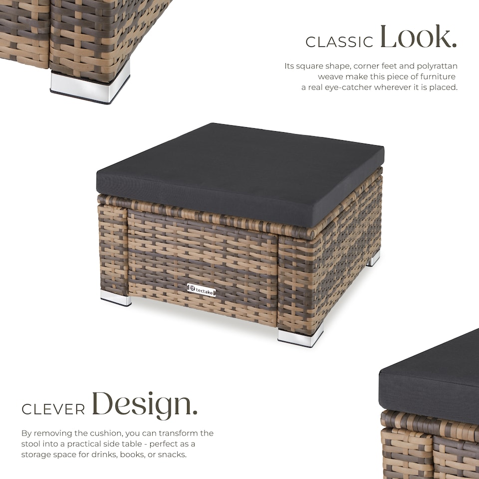 image 1 of Footstool Bitonto - durable, UV-resistant polyrattan chair, 53 x 53 x 26 cm | Cream | nature | One Size | 1