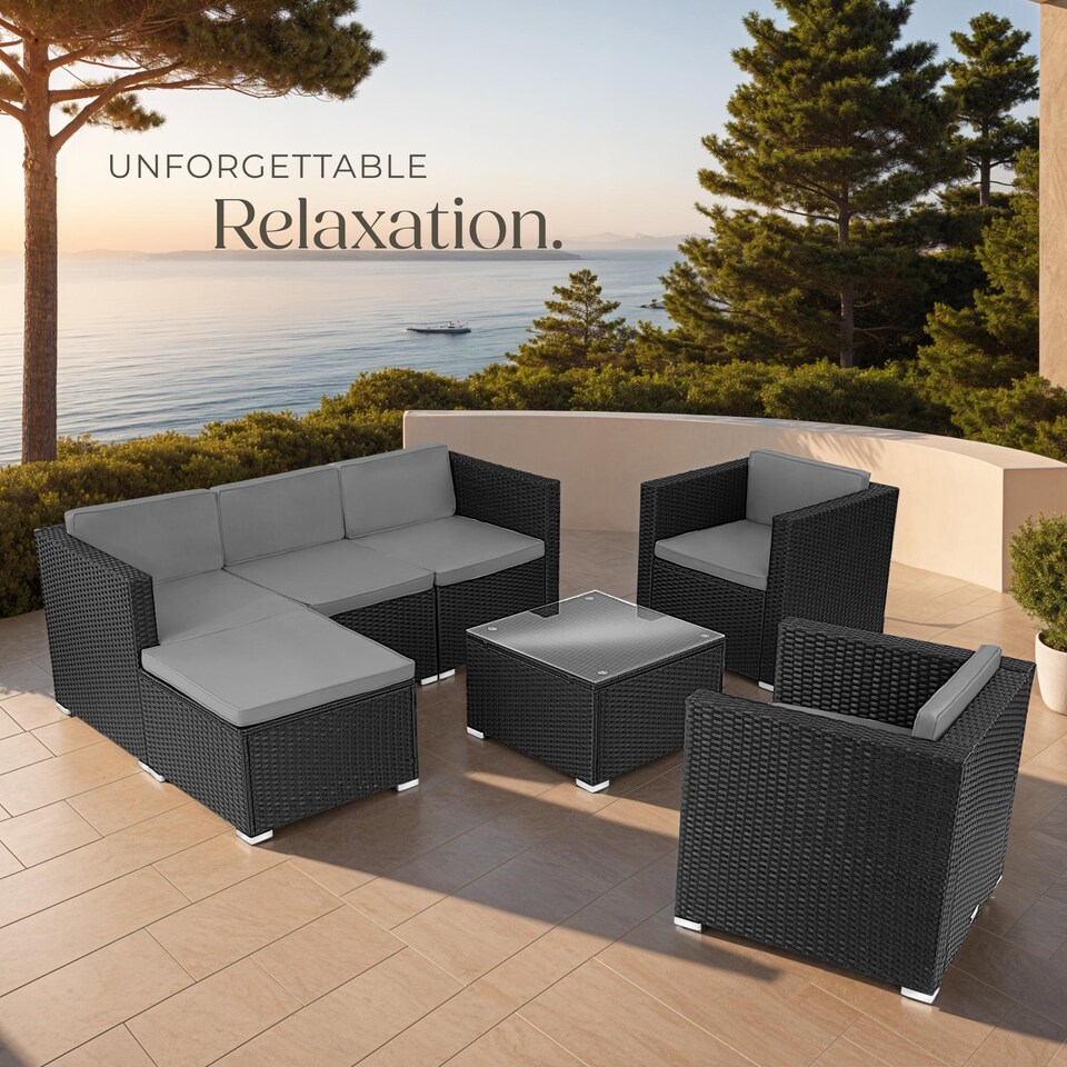 image 1 of Garden Furniture Set Lignano - modular outdoor sofa, 2 armchairs, coffee table | Black | black | 179 x 150 x 65 cm | 1
