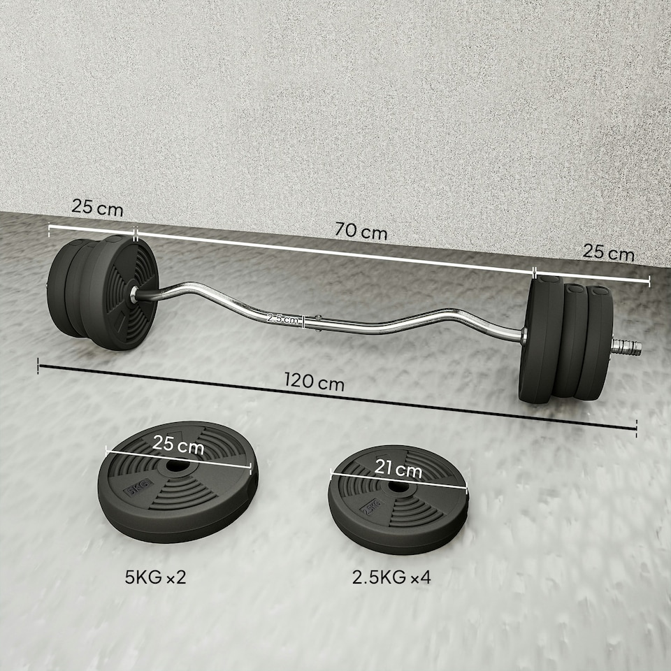 image 1 of SPORTNOW 25kg Adjustable Barbell Weights Set for Home Gym Strength Training | Black | Standard