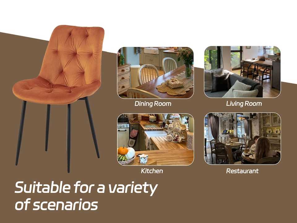 image 1 of SONARA Modern Set of 2 Velvet Dining Chairs with Ergonomic Upholstered Seat | Orange