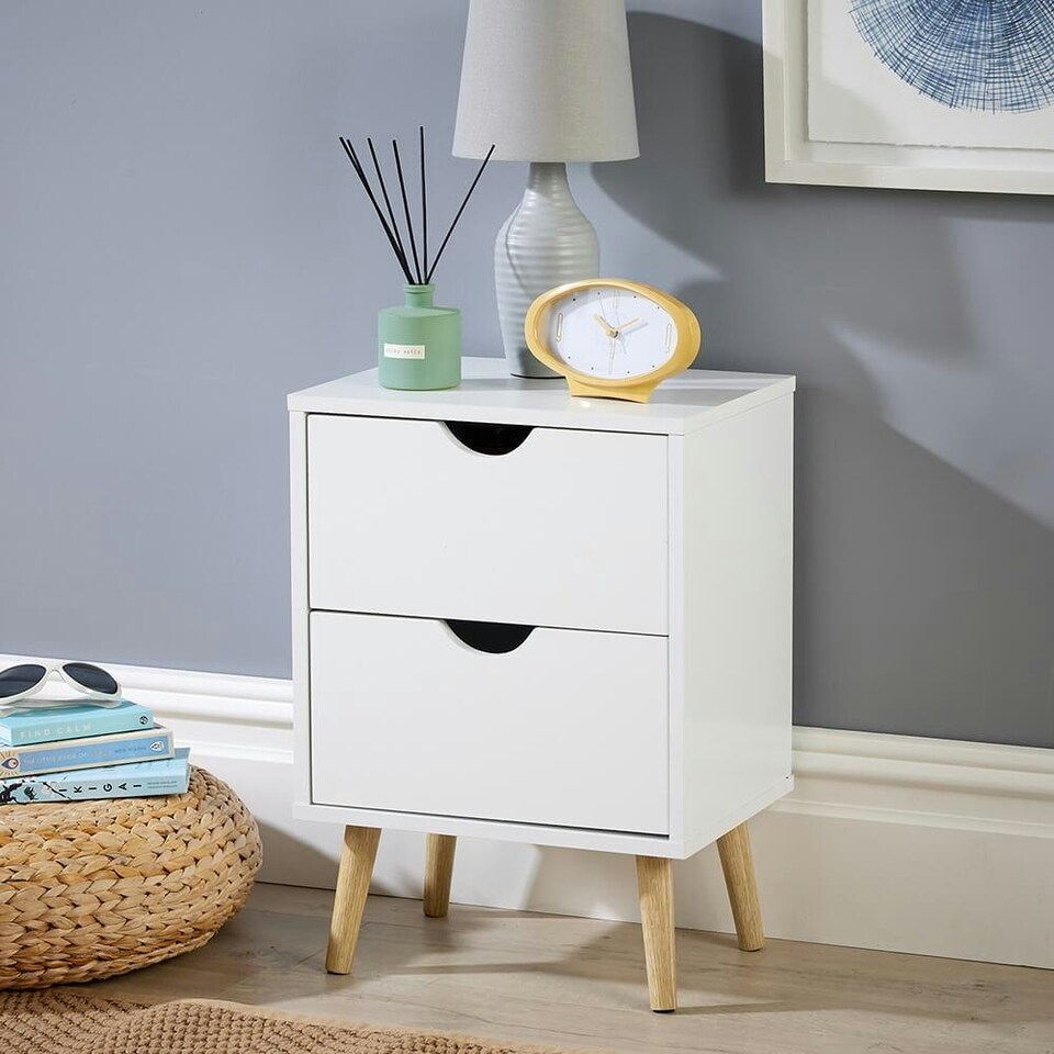 image 1 of Bedside Cabinet Wooden Scandi Legs Modern Bedroom Furniture