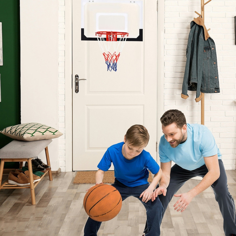 image 1 of COSTWAY Basketball Hoop Over-The-Door Basketball Backboard Red | Standard