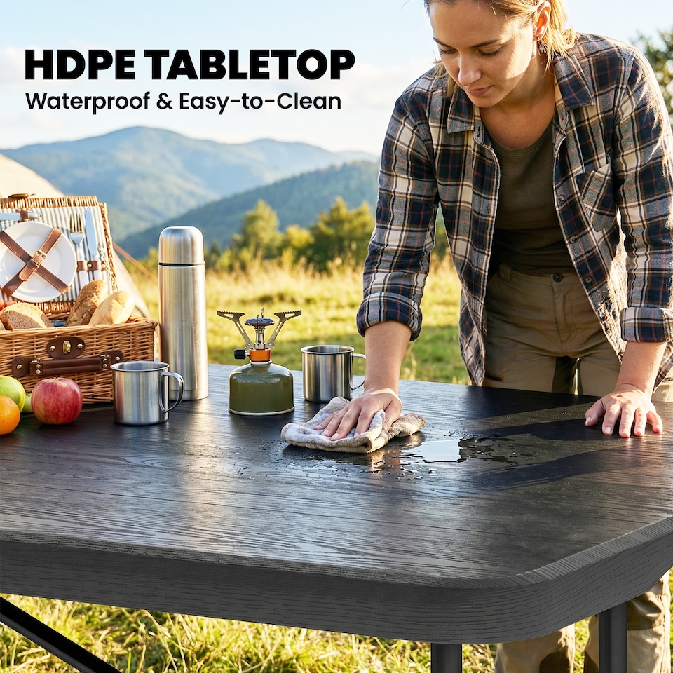 image 1 of Outsunny 5 Piece 6ft Foldable Table and Chairs, Portable Picnic Table Set | Black | Black