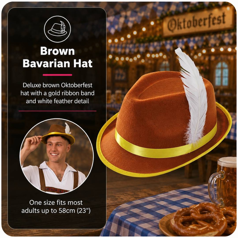 image 1 of Mens Brown Bavarian Oktoberfest Costume Set with Hat and Socks