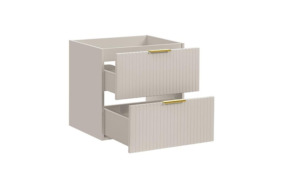 image 1 of Bathroom Vanity Unit 600mm Sink Cabinet Beige Cashmere Modern Wall Floating Fluted Ribbed Drawers Storage Adel