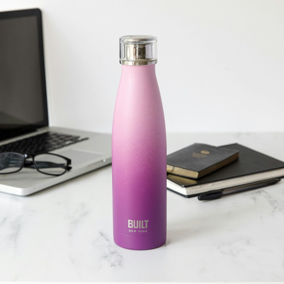 image 1 of Built Dbl Wall Water Bottle Pink & Purple Ombre 500ml