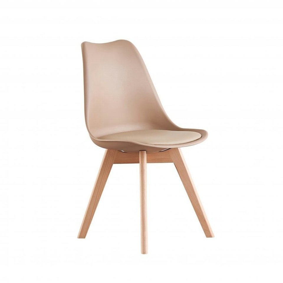 image 1 of Single Scandinavian Dining Chair with Leather Cushions Solid Wood Legs Bronze | Vanilla
