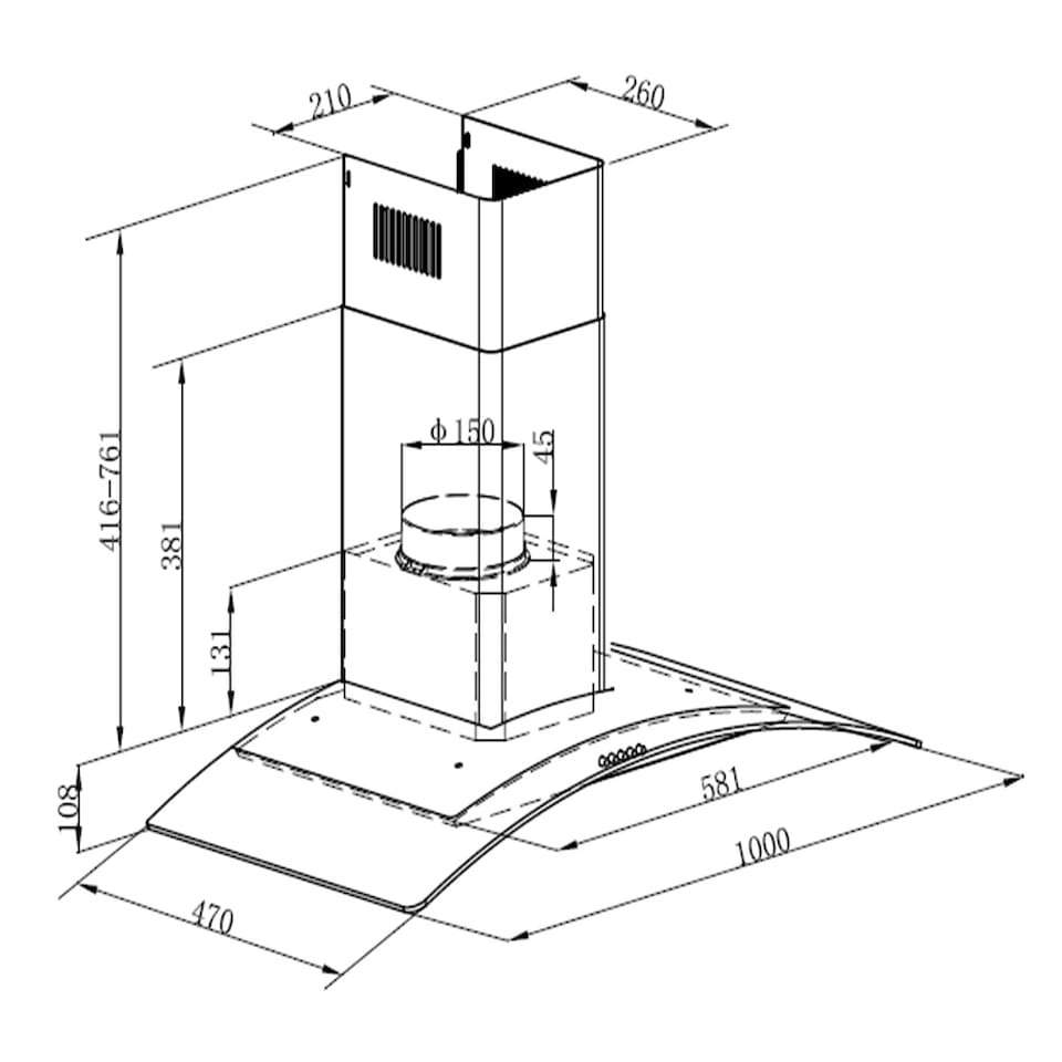 image 1 of Cookology 100cm Black Curved Glass Chimney Cooker Hood - Energy Rating A