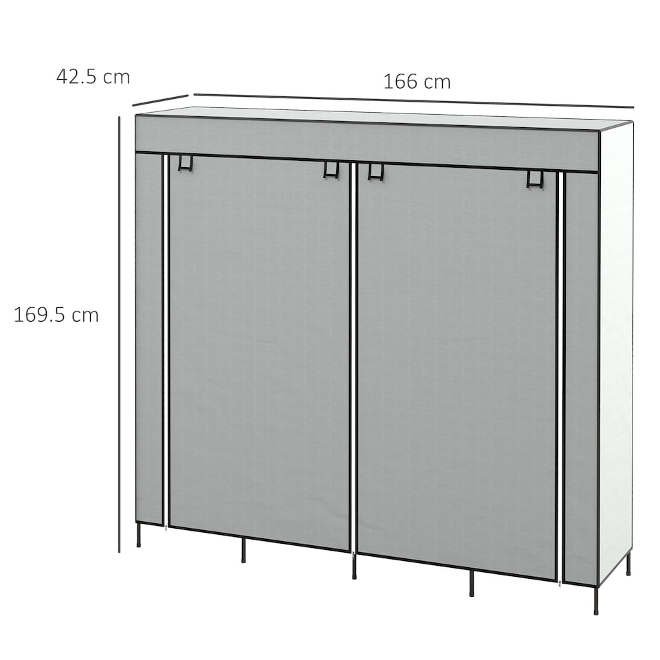 image 1 of HOMCOM Fabric Wardrobe for Bedroom, Portable Cloth Wardrobe with 10 Compartments, 2 Hanging Rails and 4 Fabric Drawers, 166 x 42.5 x 169.5cm, Dark Grey | Grey | Dark Grey