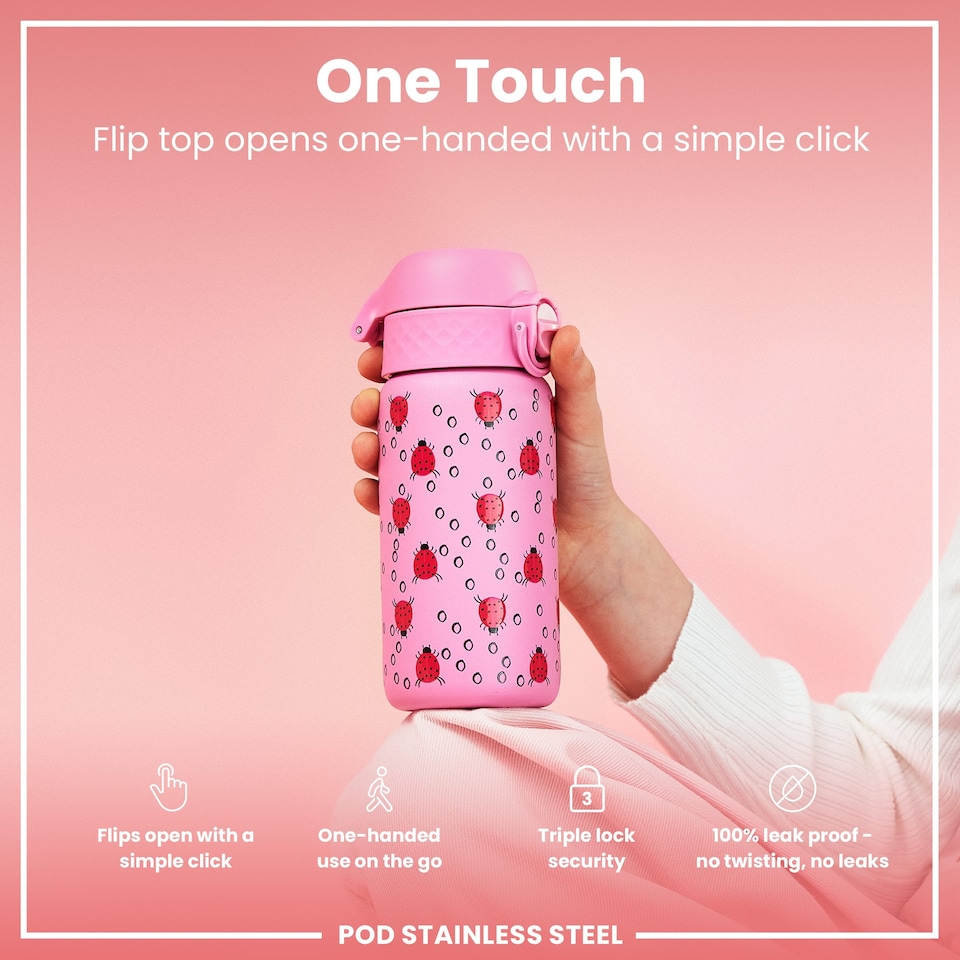 image 1 of Leak Proof Water Bottle, Vacuum Insulated, 320ml (11oz) | Pink | Ladybug | One Size
