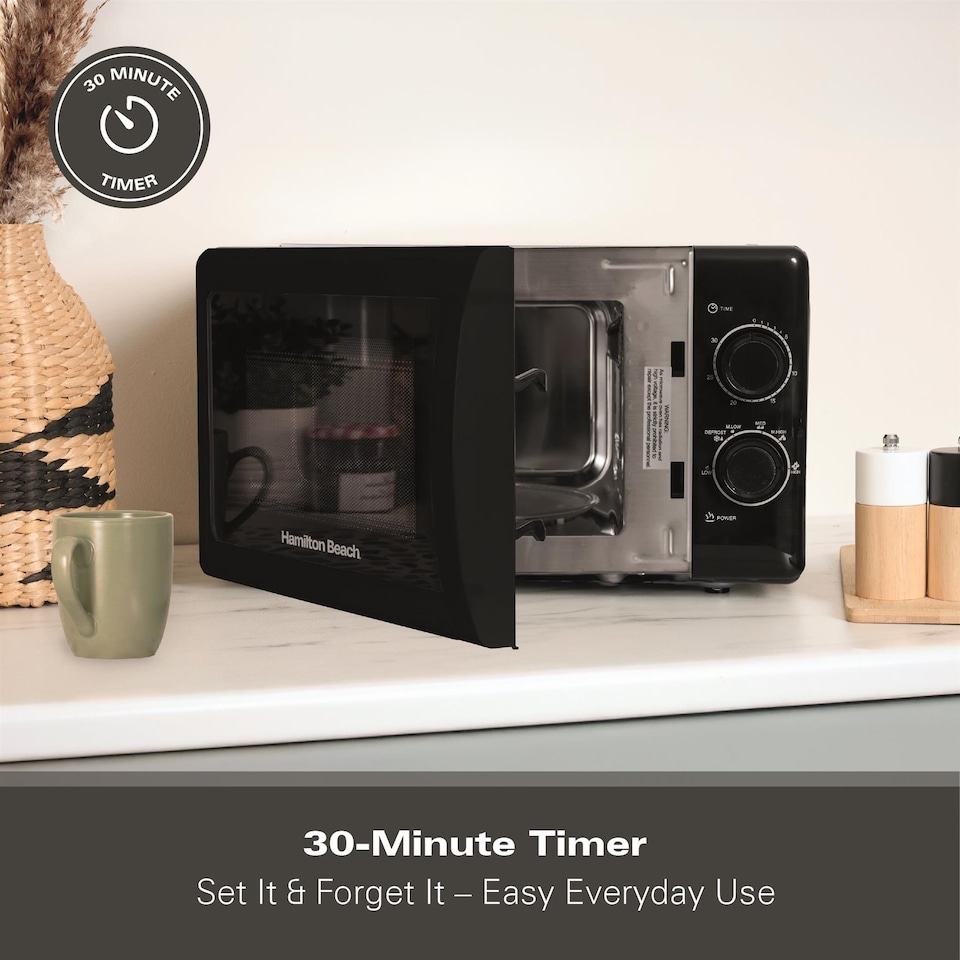 image 1 of Hamilton Beach 20L Manual Black Microwave With Stainless Steel Cavity
