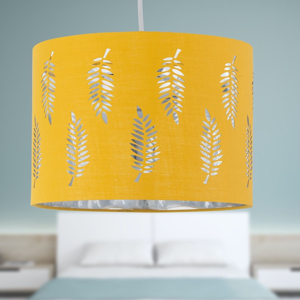 image 1 of Set of 2 Fern - Ochre Cut Out 25cm Pendant Lightshades | Yellow | Silver | Medium | 2