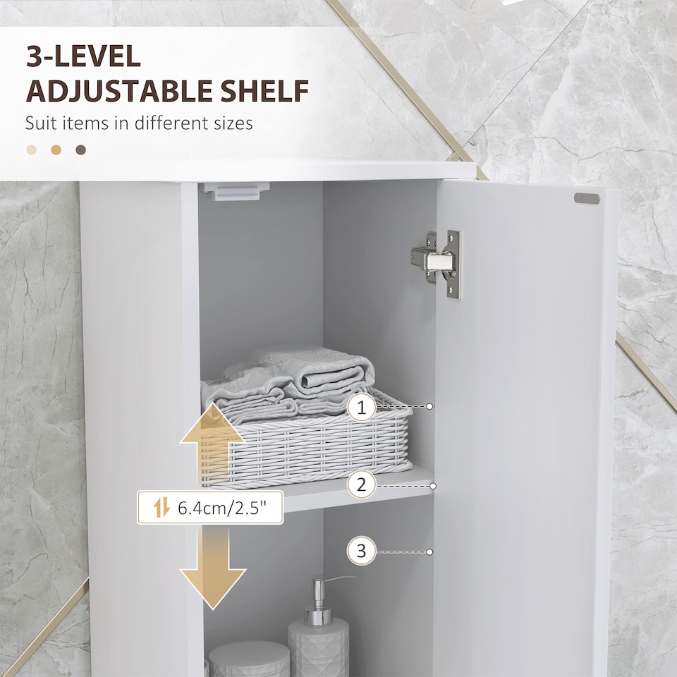 image 1 of HOMCOM Tall Bathroom Storage Cabinet with Doors, Slim Bathroom Storage Unit with Adjustable Shelves, Freestanding Bathroom Storage Unit, White | White | White
