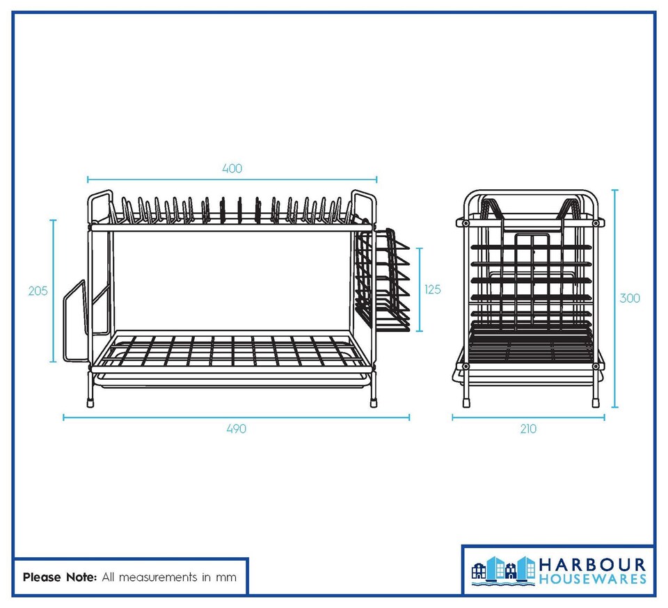 image 1 of Harbour Housewares Metal 2-Tier Dish Drainer Rack with Drip Tray - Black | Black | Black
