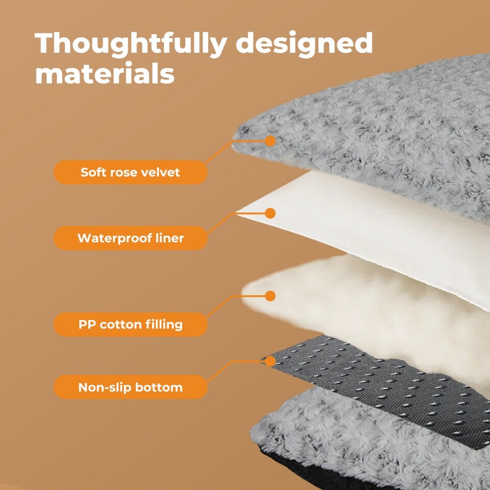 image 1 of Skylos Calming Dog Bed Grey Plush Anti Anxiety Cushion Removable Washable | Grey | Large | L