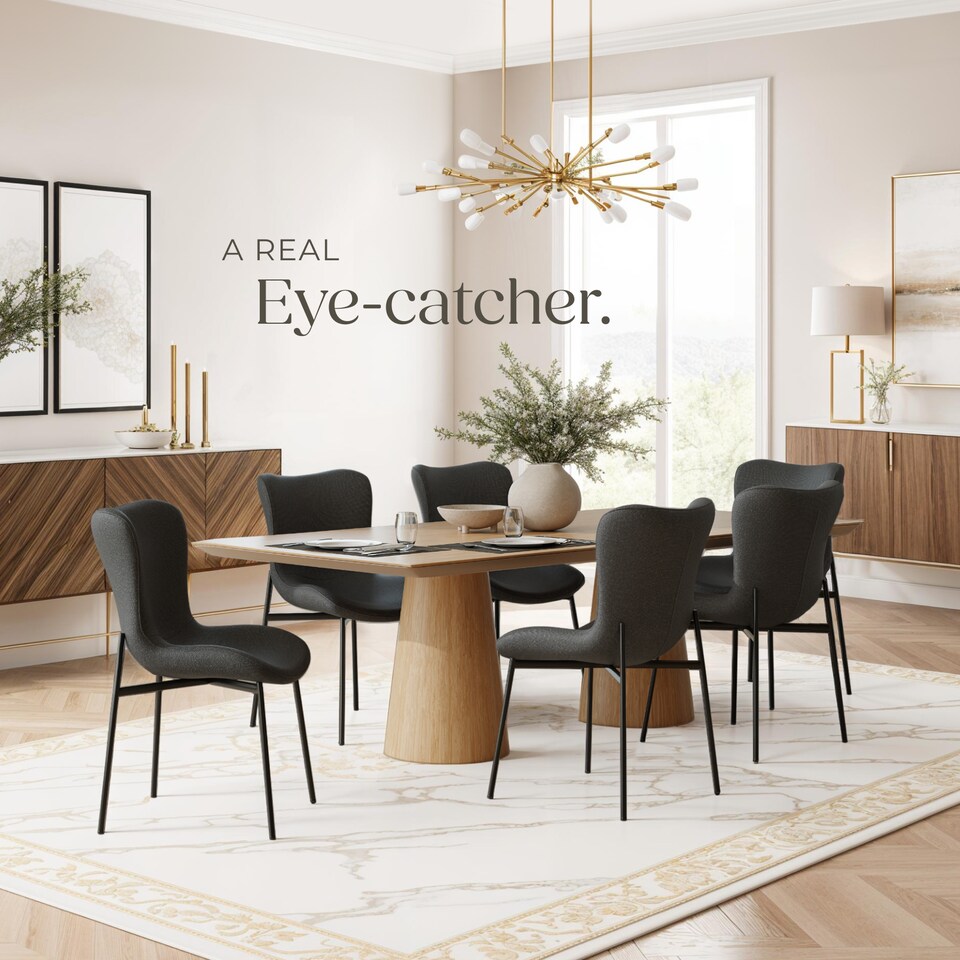 image 1 of Dining Chair Tessa - ergonomic high backrest, slim steel legs, soft fabric | Black | Woven fabric black/black | 1