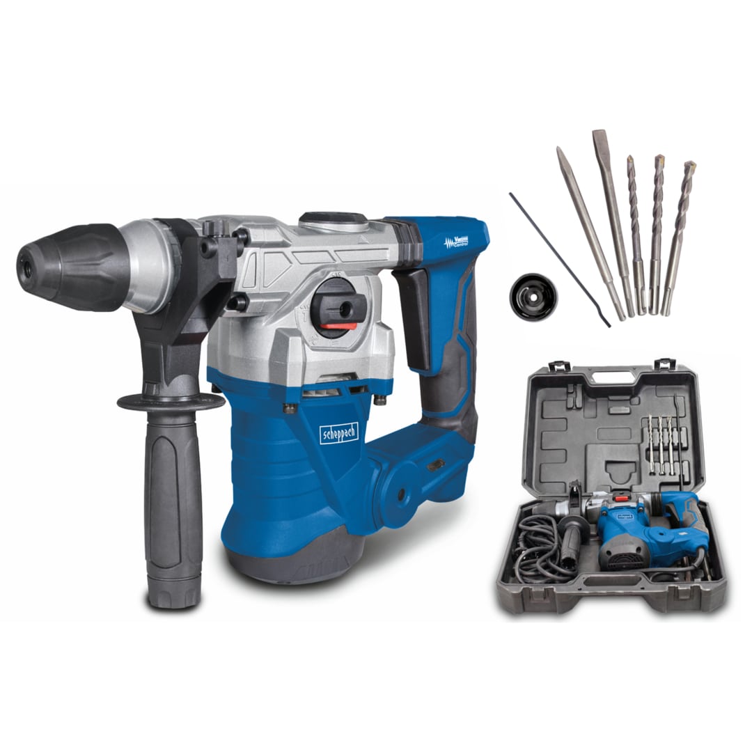 Scheppach DH1300PLUS SDS Hammer Drill, 1250W, 5J Impact, 4500BPM, Anti Vibration, Accessory Kit