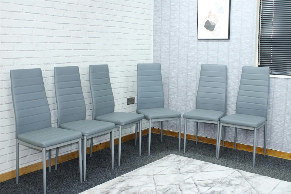 image 1 of Leather Dining Chairs Set of 6 Grey Kitchen Chairs | Grey