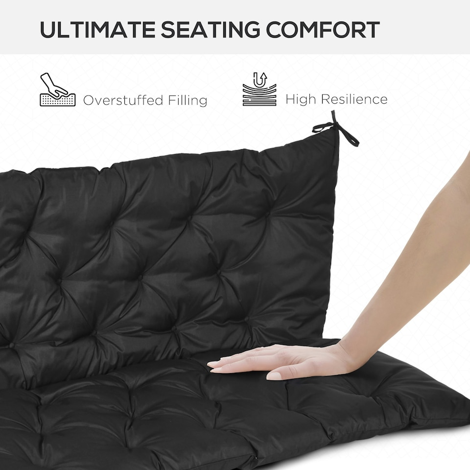 image 1 of Outsunny 2 Seater Garden Bench Cushion Outdoor Seat Pad with Ties Dark Grey Black | Black | 3 Seater