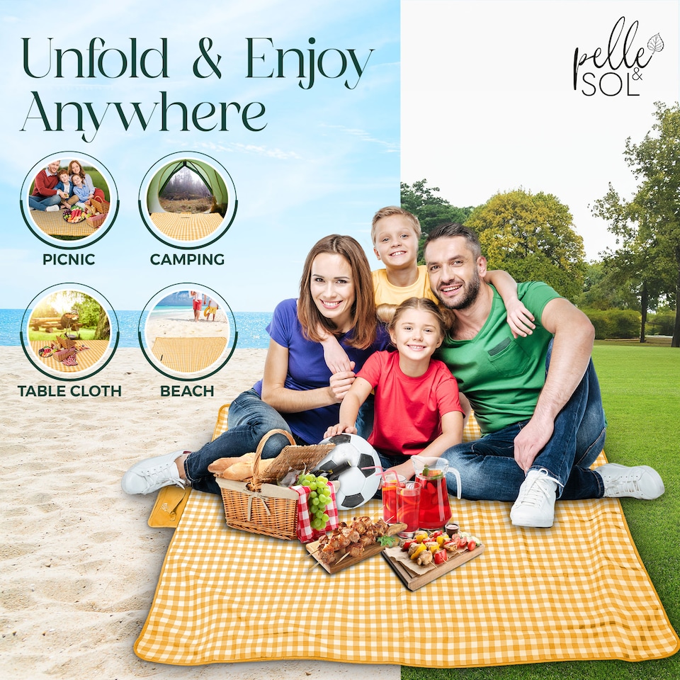 image 1 of Pelle & Sol Yellow Picnic Blanket Waterproof 200x140cm