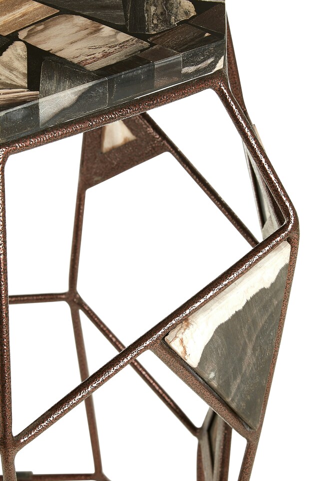 image 1 of Contemporary Design Side Table With Asymmetric Frame, Wooden Top Small Bedside Table, Rustic Side Table | Cream