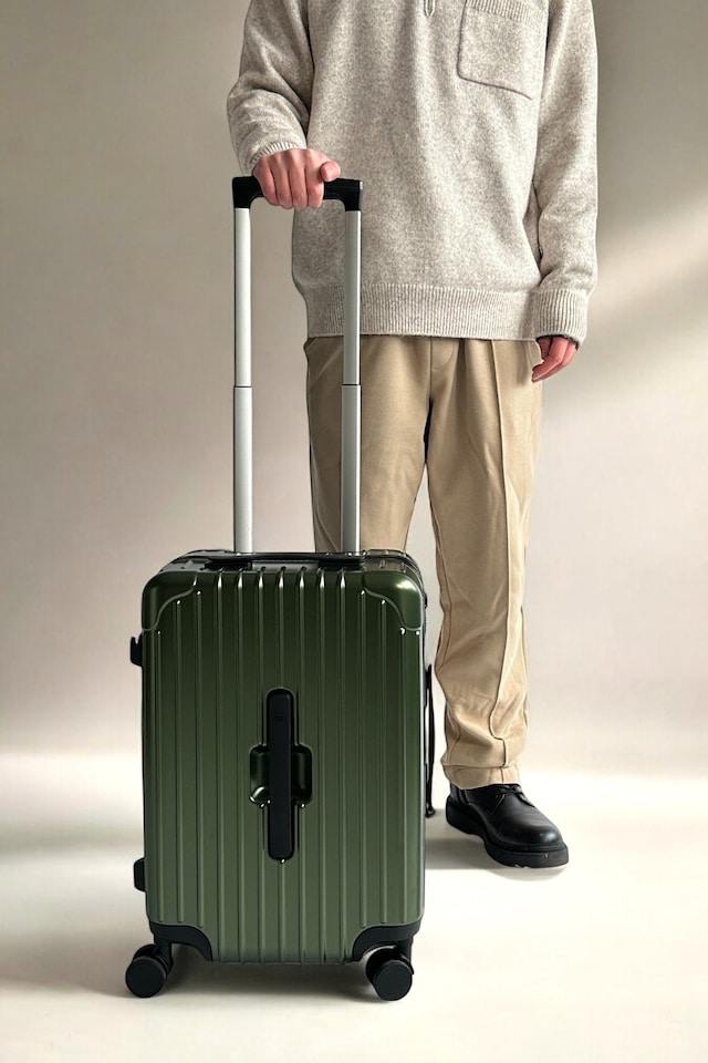 image 1 of Lightweight Hard Shell Carry-On Suitcase with Cupholder | Green | Cabin Bag
