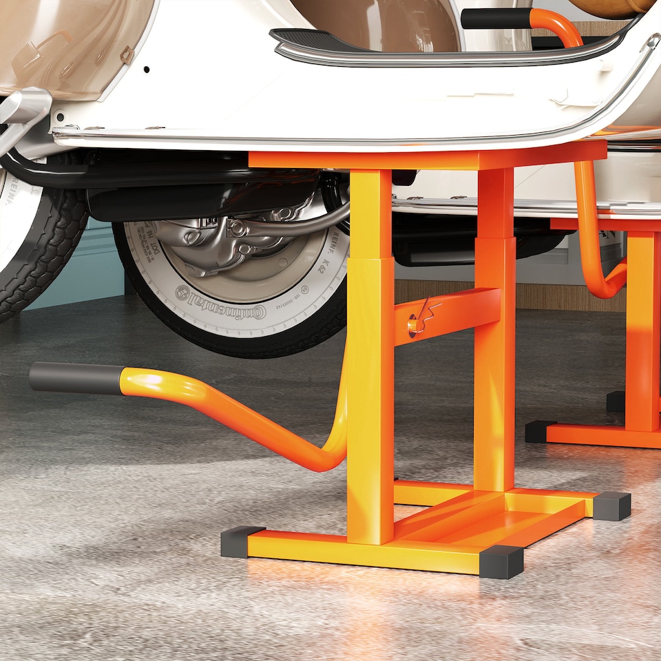 image 1 of DURHAND 150KG Steel Motorcycle Lift Rubber Platform, Crank Lift Manual Repair Clean Hoist Table Assist Off-Road Dirt Bike Stand, 27.5/39.5H cm, Orange