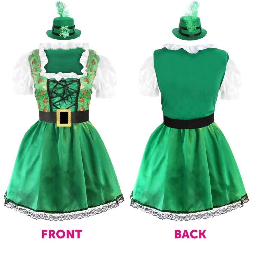 image 1 of Irish Shamrock Dress & Mini Hat Fascinator Green | M
