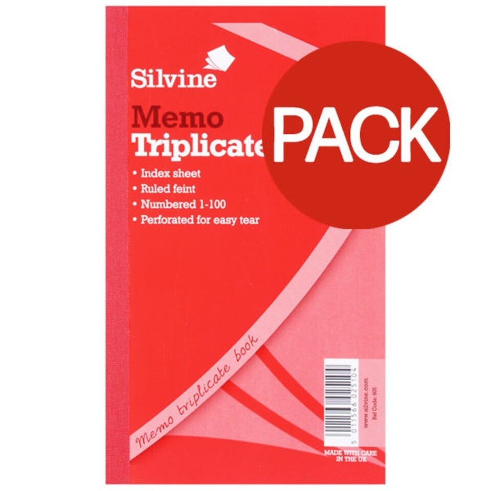 Silvine Triplicate Large Feint 200 Sheets Memo Book (Pack Of 6) - White - One Size
