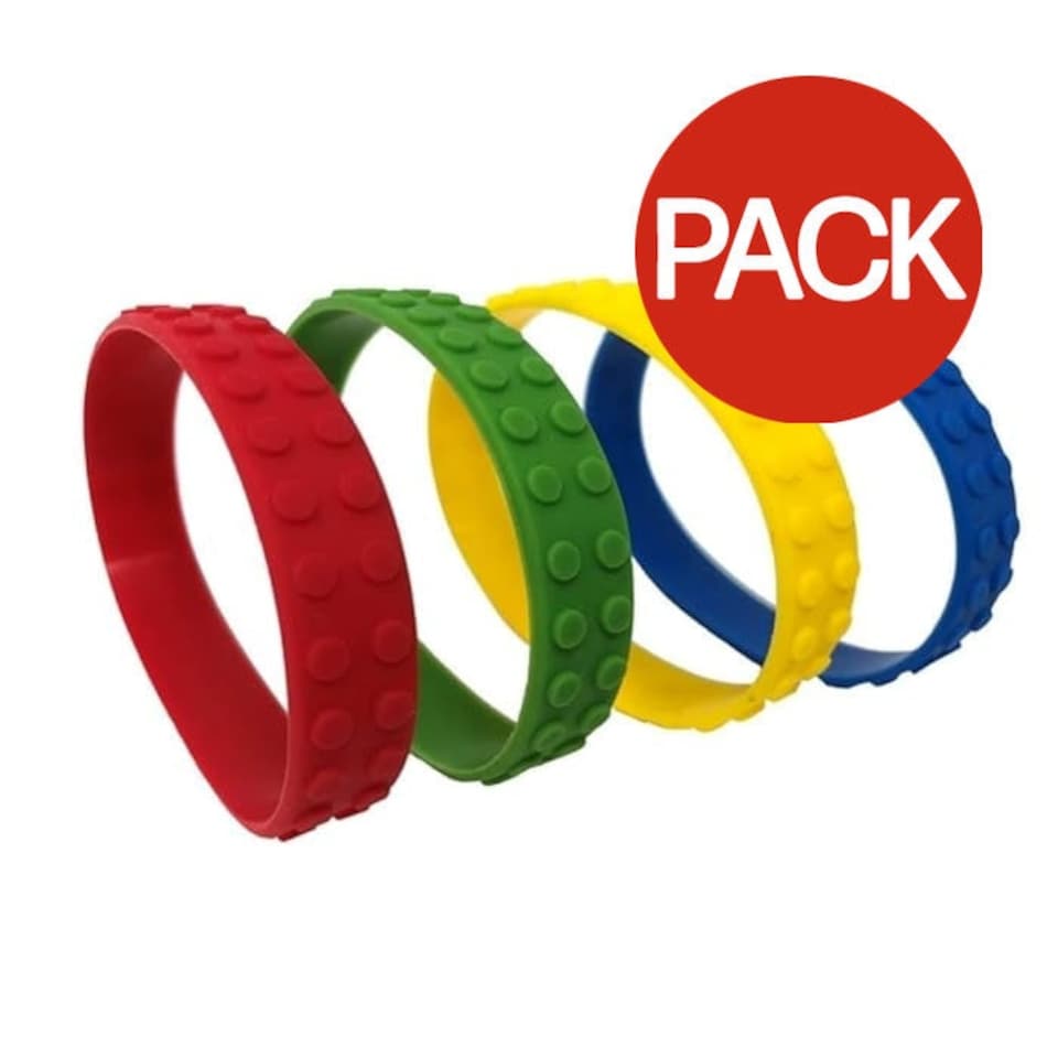 Playwrite Rubber Building Block Bracelet (Pack of 6) - Multicoloured - One Size