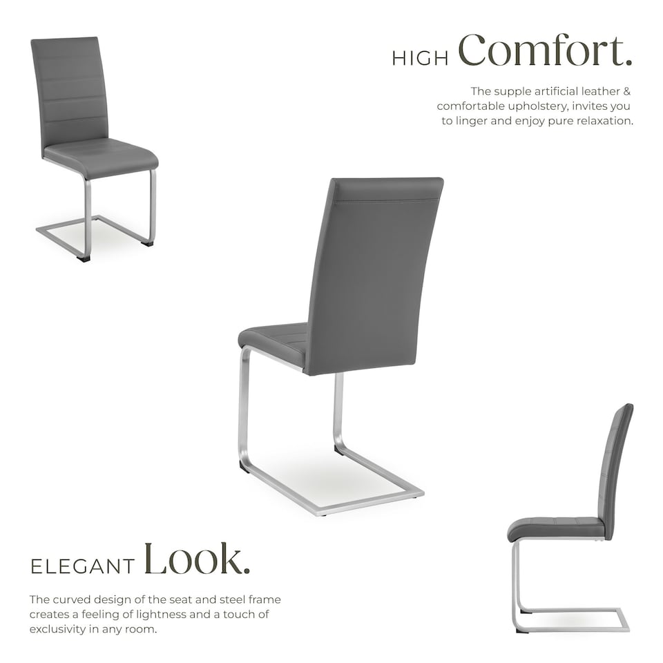 image 1 of Dining Chairs - cantilevered, high backrest, flat steel frame - Set of 6 Grey