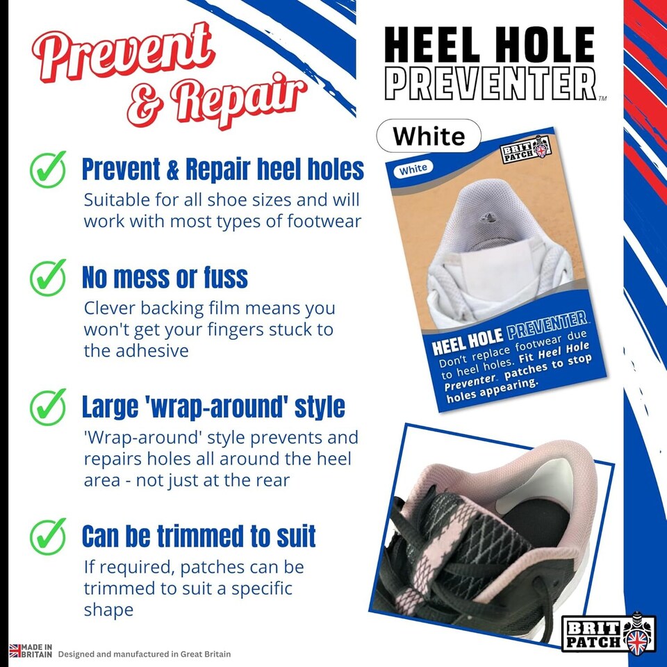 image 1 of Trainer Armour Heel Hole Preventers - Shoe Lining Reinforcement - 1 Pair | White | White