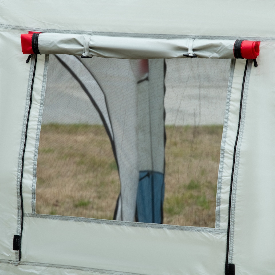 image 1 of Outsunny 6-8 Person Tunnel Tent, Two-room Camping Tent with Carry Bag, Grey