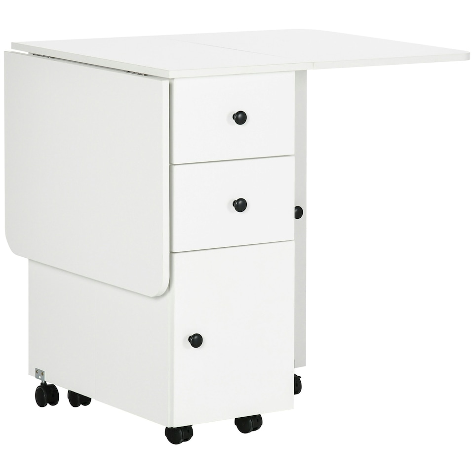 image 1 of HOMCOM Folding Dining Table, Drop Leaf Table With Storage Drawers