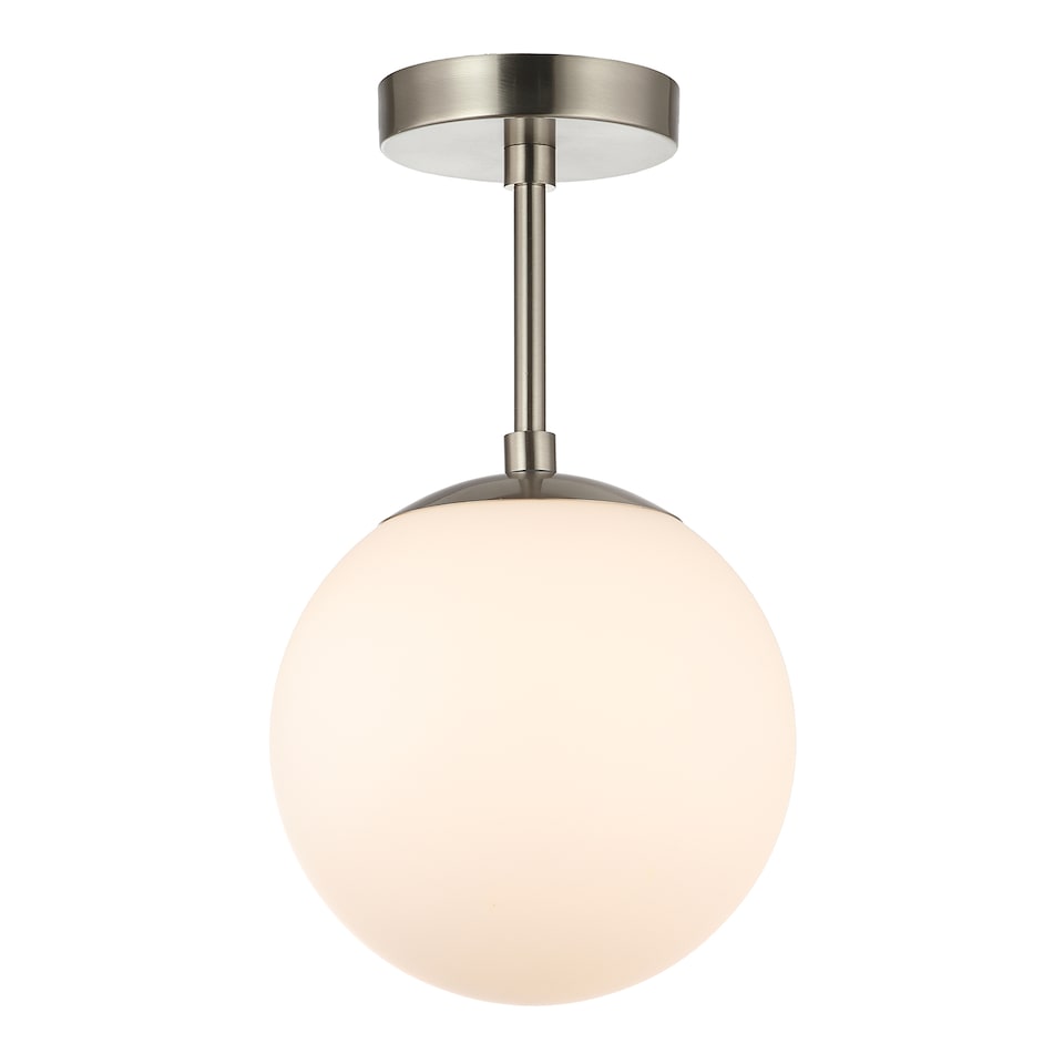 image 1 of Traditional Glass Globe IP44 Bathroom Ceiling Light Fixture in Satin Nickel | Silver