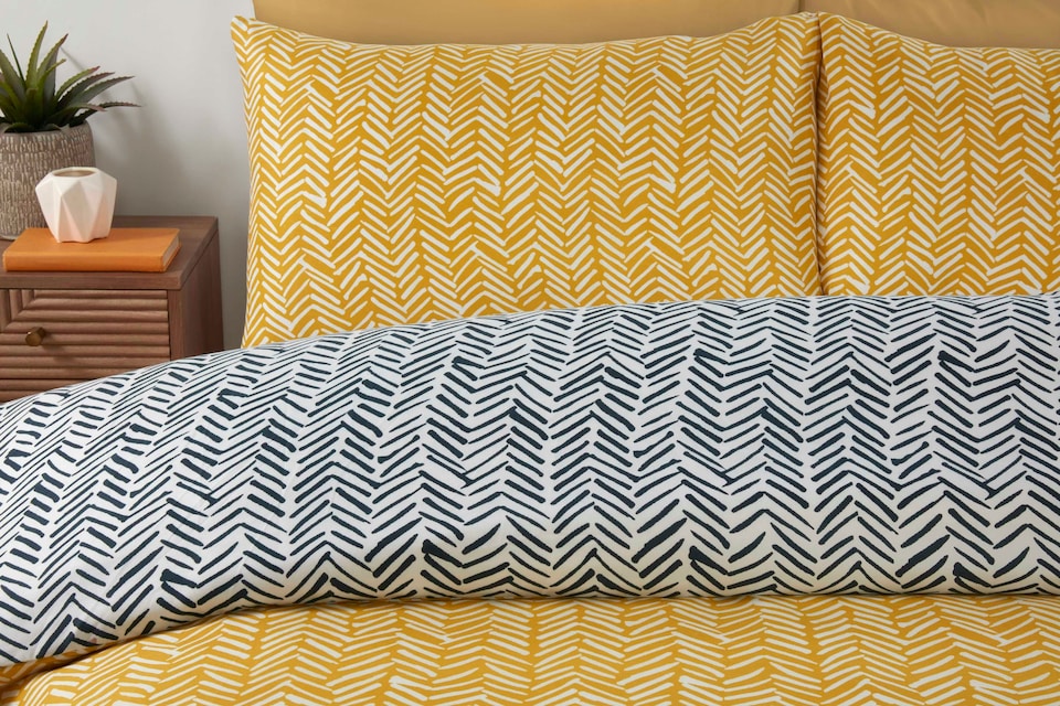 image 1 of Helston Reversible Duvet Cover Set with Pillowcase Bedding | Yellow | Single | 1