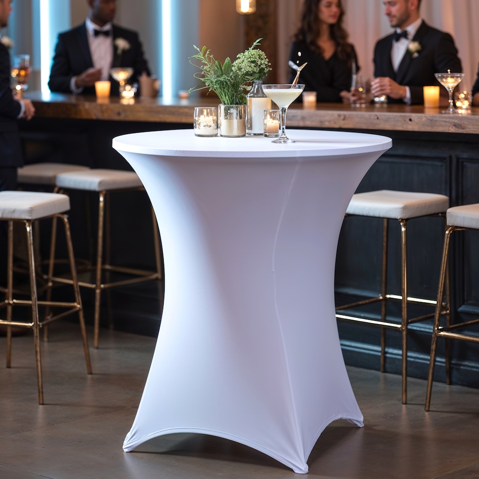 image 1 of 1pc Cocktail Spandex Tablecloth, Table Cover with Leg Pockets - 32" Round