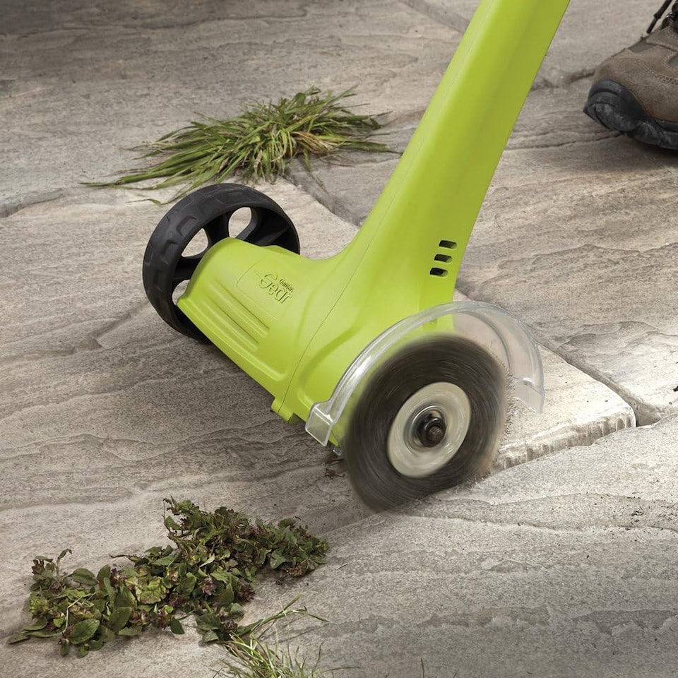 image 1 of 20v Cordless Weed Sweeper Clears Driveways, Paths, Patios and Pavings | Green