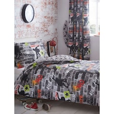 Kids Club Tricks Skateboard Duvet Cover Set - Grey/Black - Single