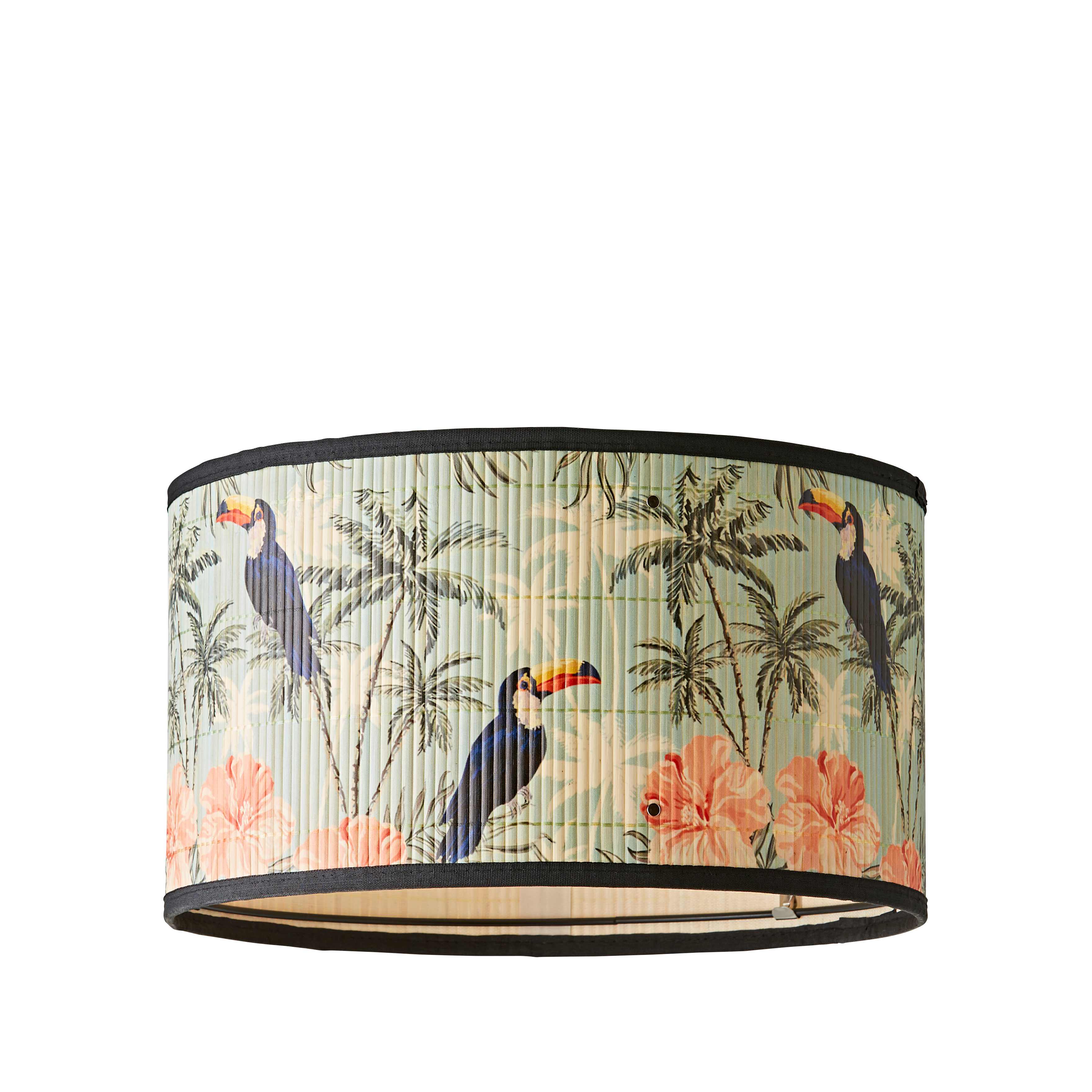 ValueLights Daintree Bamboo Pastel Jungle Drum Easy Fit Light Lamp Shade with Bulb in Natural | Size: Medium
