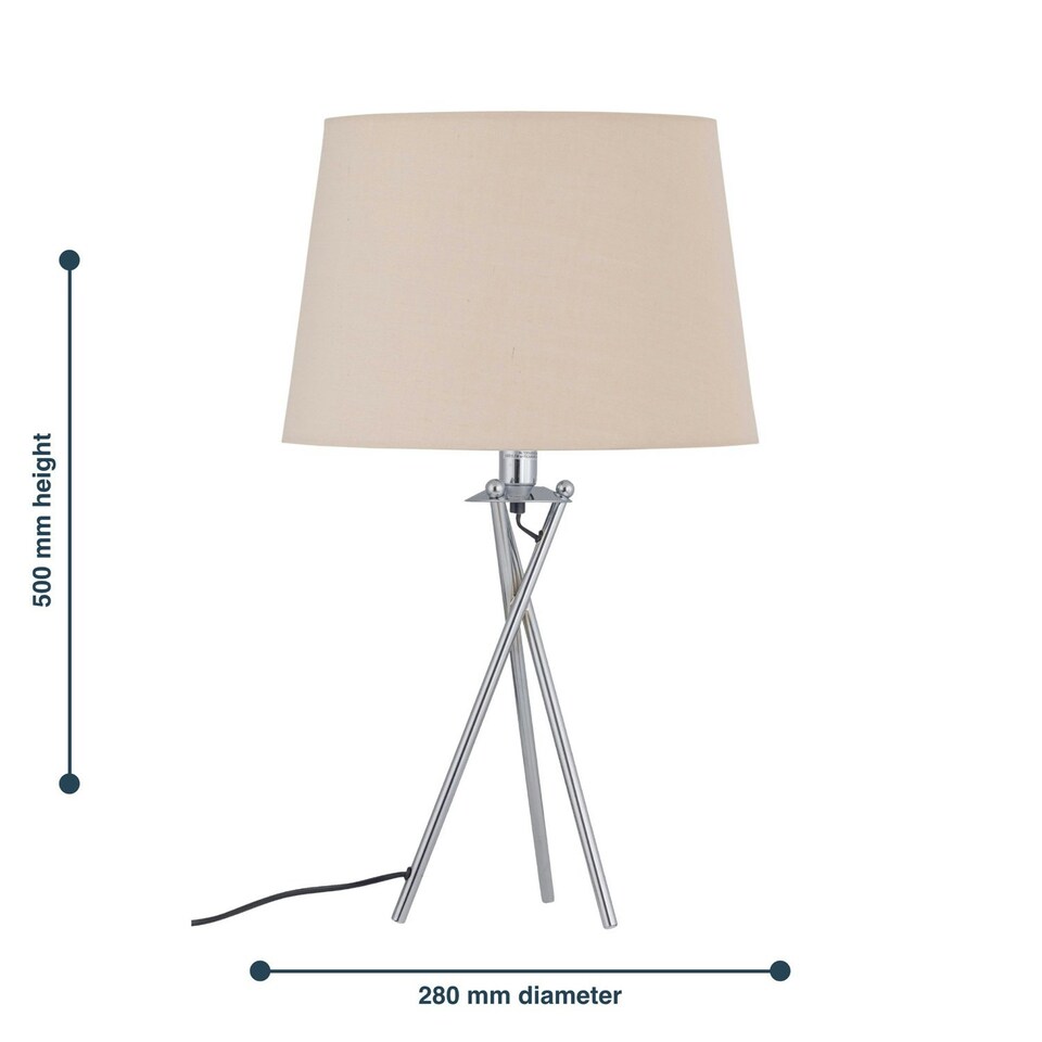 image 1 of First Choice Lighting Set of 2 Tripod Table Lamps with Natural Cotton Fabric Shades Chrome | Brown