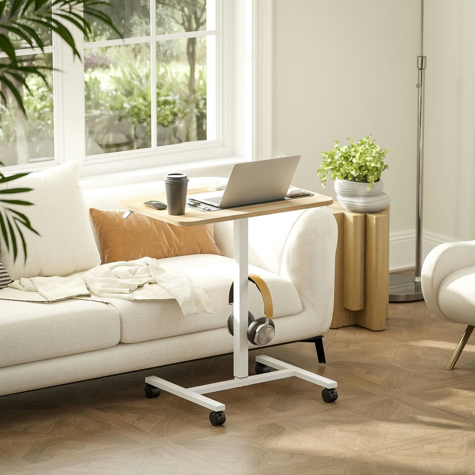 image 1 of HOMCOM Standing Desk Mobile Overbed Table w/ Wheels for Home Office Natural
