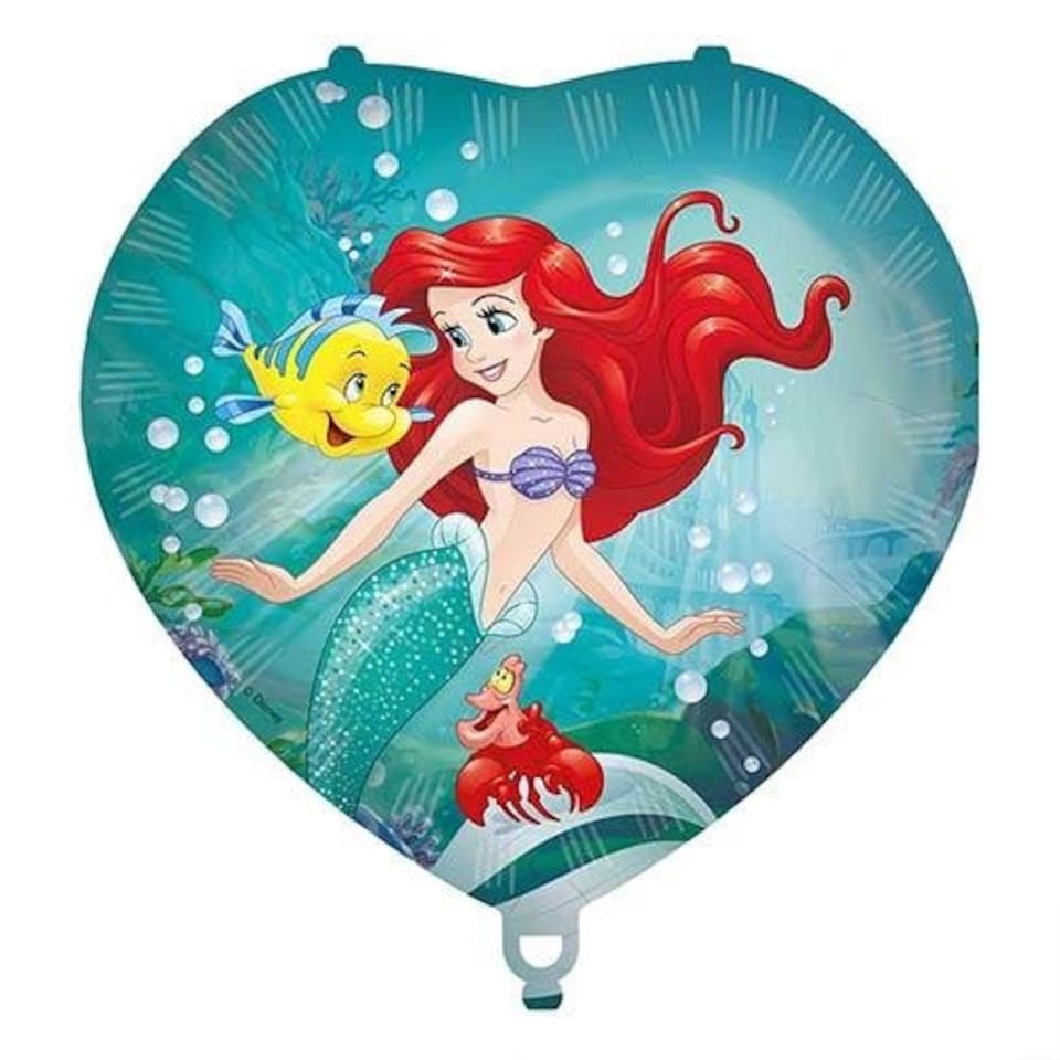 image 1 of Ariel Curious The Little Mermaid Disney Princess Heart Shape Foil Helium Balloon 46cm / 18 in Blue
