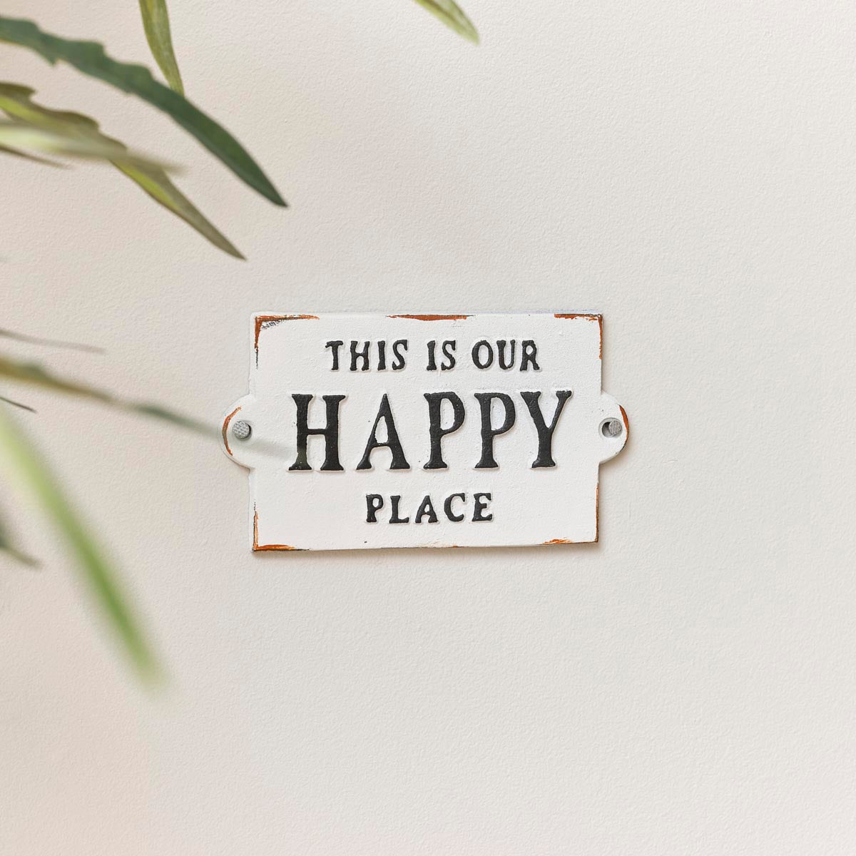 Melody Maison Rustic White Metal 'Happy Place' Wall Sign