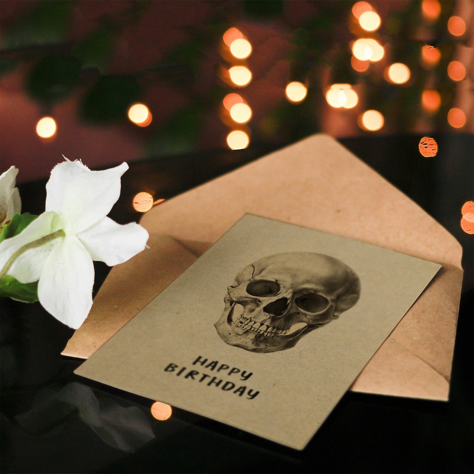 image 1 of Human Skull Front Facing Vintage Style Drawing Birthday Card