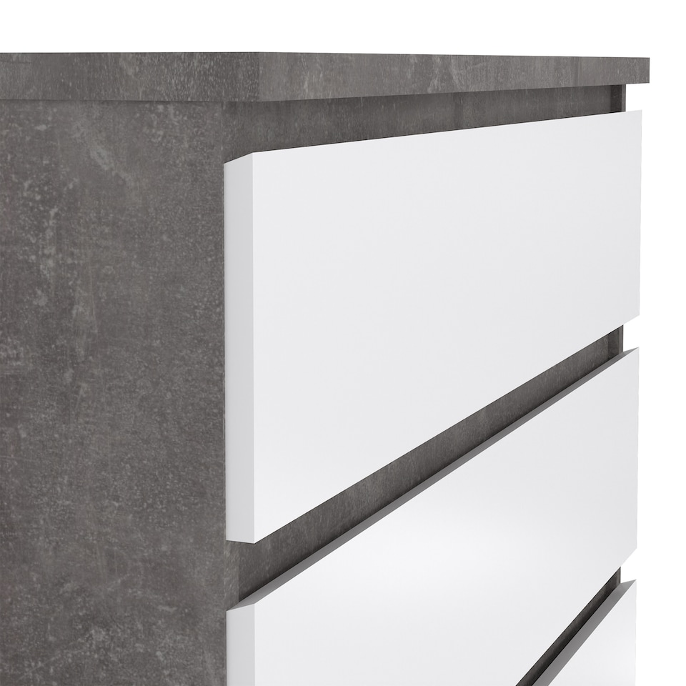 image 1 of Naia Chest of 5 Drawers in Concrete and White High Gloss