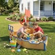 image 2 of Outsunny Kids Wooden Sandbox, Pirate Ship Sand Pit w/ Bench, Storage Space | Yellow | Natural wood finish