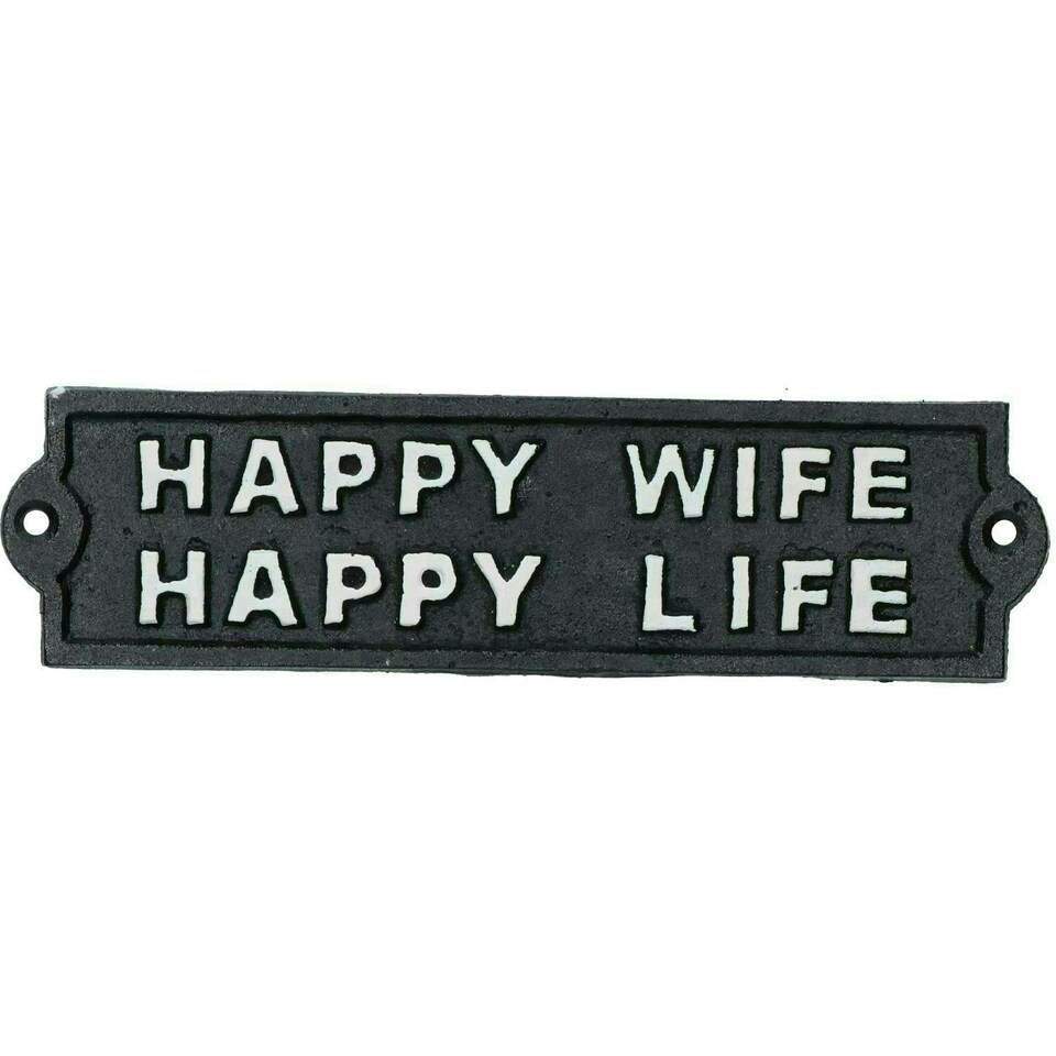 image 1 of Happy Wife Happy Life Sign Cast Iron Sign Plaque Door Wall House Gate Garden