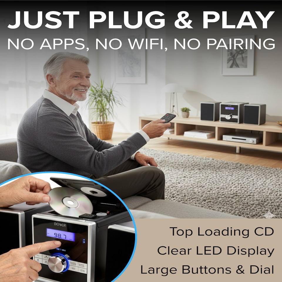 image 1 of Denver Mini HiFi System CD Player For Home With Speakers - CD Micro System Mains Operated - MCA-230